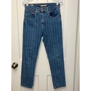 Levis 724 High Rise Straight Jeans Womens 29 Blue Pinstripe Denim Pants